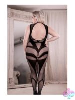 Cross Faded High Neck Crotchless Bodystocking – Black (Queen) - Image 3