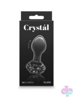 Crystal Flower borosilicate glass anal plug with floral base in black and pink