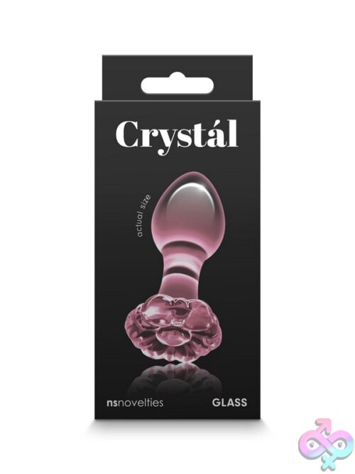 Crystal Flower Borosilicate Glass Anal Plug With Floral Base In Black And Pink