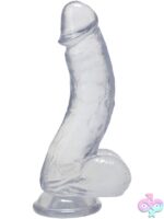 crystal jellies curved cock with balls 7 inch by Doc Johnson in clear