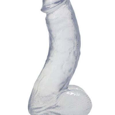 crystal jellies curved cock with balls 7 inch by Doc Johnson in clear