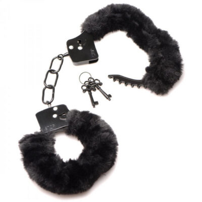Cuffed in Fur Furry Handcuffs red faux fur metal restraints by XR Brands