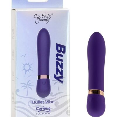 Curious Buzzy compact bullet vibrator in purple silicone and ABS by Our Erotic Journey