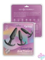 Three graduated black silicone anal trainer plugs with anchor bases by Our Erotic Journey