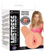 Mistress Emily Vanilla Pubic Bone Stroker by Curve Toys — beige vibrating masturbator with realistic lip design