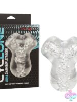 Clear dual chamber ribbed stroker in TPE by California Exotic Novelties