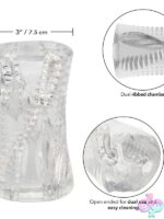 Cyclone Dual Ribbed Stroker – Clear TPE Masturbator - Image 3
