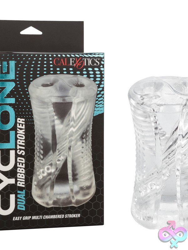 Discreet-Toys-Cyclone-Dual-Ribbed-Stroker-Nu-Se-0960-60-3 Cyclone Dual Ribbed Stroker Clear Tpe Masturbator Sleeve By California Exotic Novelties