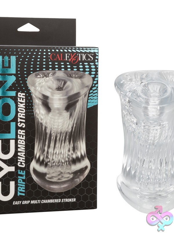 Discreet-Toys-Cyclone-Triple-Chamber-Stroker-Nu-Se-0960-70-3 Clear Triple Chamber Tpe Stroker With Ribbed Interior By California Exotic Novelties