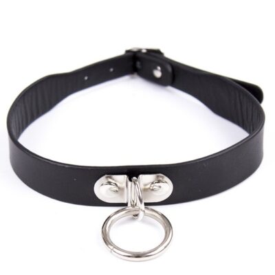 Adjustable black PVC collar with metal D-ring by S&G Pleasure
