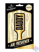 Gold paddle-shaped fresh peach air freshener novelty gag gift by Wood Rocket