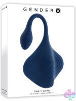 Blue stingray-shaped flat vibrator with flexible silicone wings and tapered tail plug by Gender X