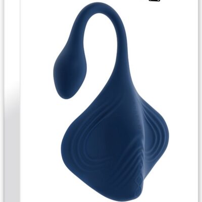 Blue stingray-shaped flat vibrator with flexible silicone wings and tapered tail plug by Gender X