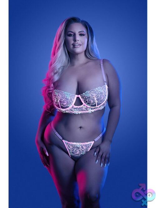 Daydream Glow-In-The-Dark Rose Embroidered Longline Bra &Amp; Thong Set - Image 2