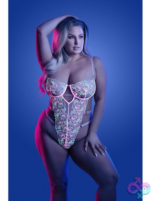 Daydream Teddy – Glow-In-The-Dark Rose Embroidered Cutout In Light Pink - Image 2