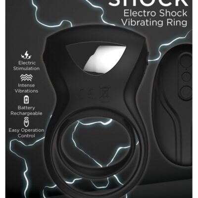 Black silicone electric shock cock ring with electro-stim and vibration modes by Hott Products