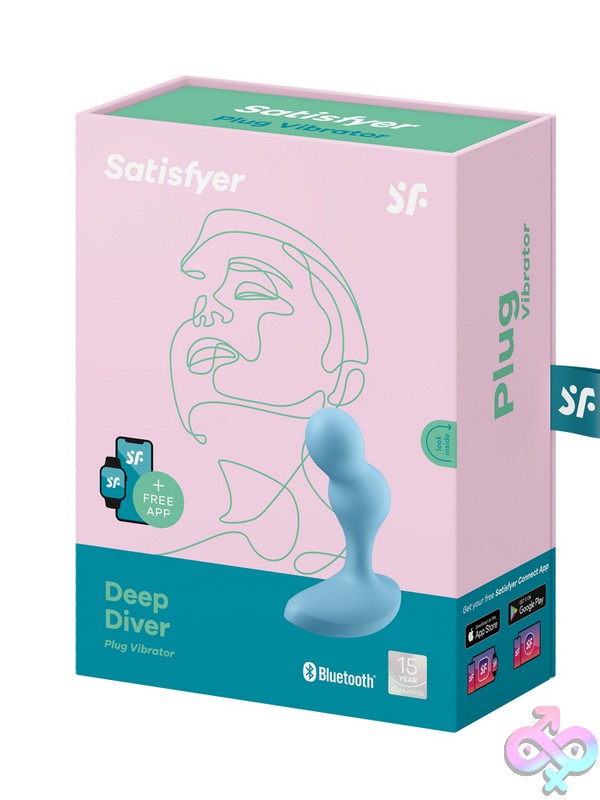 Discreet-Toys-Deep-Diver-Light-Blue-Nu-4006802 Light Blue App-Controlled Anal Vibrator With Escalating Ball Structure And Wide Safety Base By Satisfyer