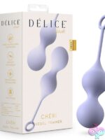 Chéri dual-weighted purple silicone Kegel trainer with retrieval loop and velvet pouch by Blush Novelties