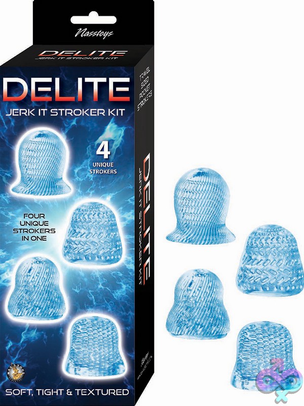 Discreet-Toys-Delite-Jerk-It-Stroker-Kit-Blue-Nu-Nw3295-1 Four-Piece Textured Pocket Stroker Kit In Blue By Nasstoys