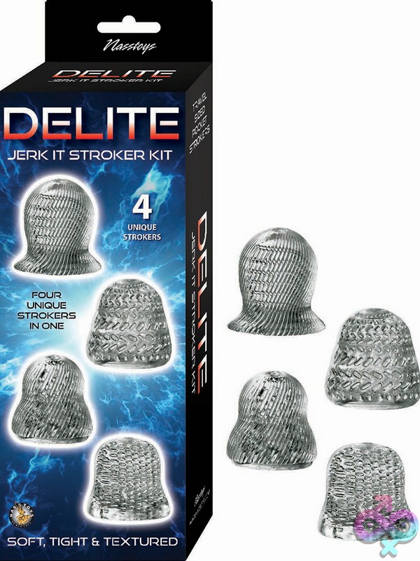 Discreet-Toys-Delite-Jerk-It-Stroker-Kit-Smoke-Nu-Nw3295-2 Four-Piece Textured Pocket Stroker Kit In Smoke Clear Tpe By Nasstoys