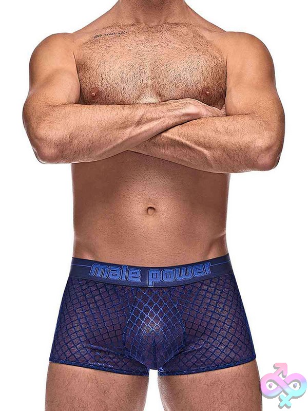 Discreet-Toys-Diamond-Mesh-Mini-Short-Navy-S-Nu-145264Nvsl Sheer Navy Blue Diamond Mesh Mini Short With Low-Rise Waist And High-Cut Legs By Male Power