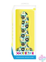 Curvy white silicone dildo with neon diamonds and hearts tattoo design by Icon Brands