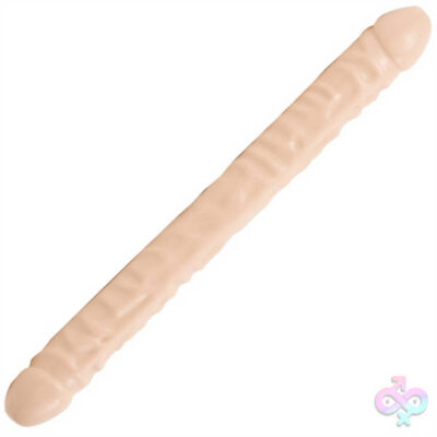 Double Header 18-inch veined dildo in beige by Doc Johnson for dual penetration couples play