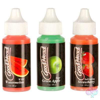 Good Head Tingle Drops 3-Pack by Doc Johnson — strawberry, green apple, watermelon oral sex gel drops