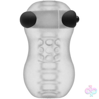 Goodhead Vibrating Helping Head Pro by Doc Johnson — clear ULTRASKYN mini stroker with bullet vibe