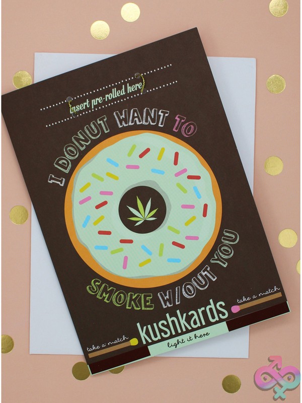 Discreet-Toys-Donut-Kushkard-Nu-Kk-Donut Green Donut-Themed Greeting Card With Matchbook And Envelope By Kushkards