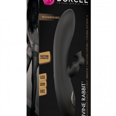 Black rabbit-style vibrator with air-pulse suction in soft silicone by Dorcel