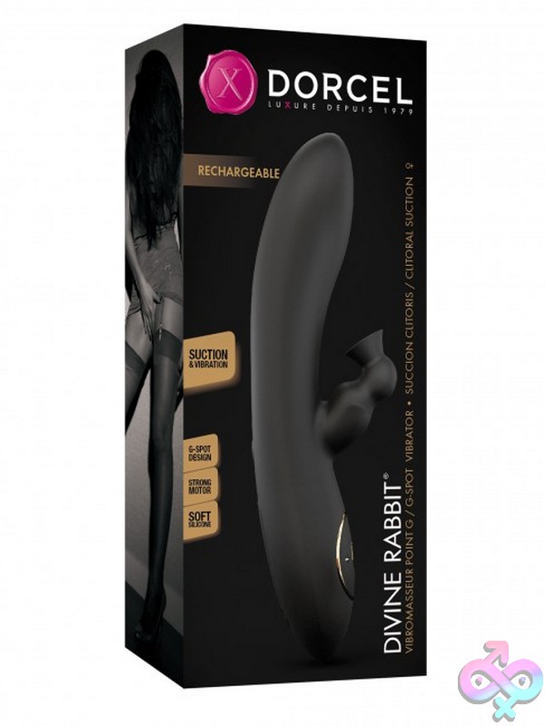 Discreet-Toys-Dorcel-Divine-Rabbit-Nu-Lp-6072141 Black Rabbit-Style Vibrator With Air-Pulse Suction In Soft Silicone By Dorcel