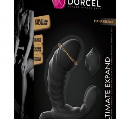 Inflatable textured silicone vibrator in black by Dorcel — Ultimate Expand dual-motor anal and perineal toy