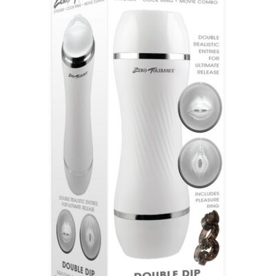 Dual-entry white TPE stroker canister with oral and vaginal openings by Zero Tolerance Toys