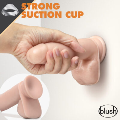 Glide 7 Inch Self Lubricating Dildo with Balls by Blush — vanilla realistic dildo with suction cup base