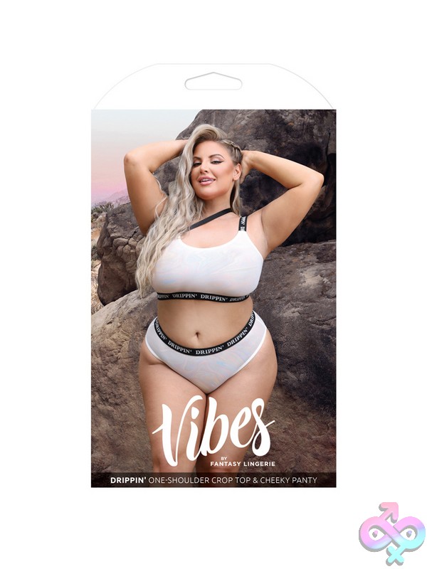 Discreet-Toys-Drippin-One-Shoulder-Crop-Top-Cheeky-Panty-Queen-Size-Nu-Af974-Qs-B Pearl White Iridescent One-Shoulder Mesh Crop Top And Cheeky Panty Set By Fantasy Lingerie