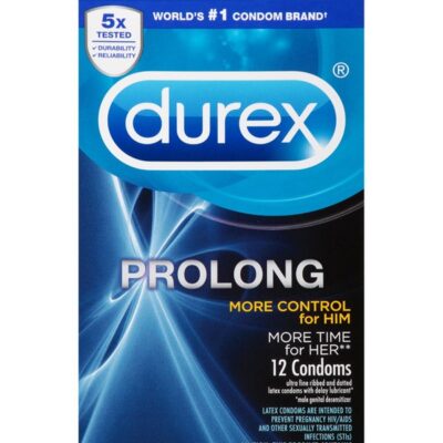 Durex Prolong climax control latex condoms 12-pack ribbed and dotted clear by Paradise Marketing