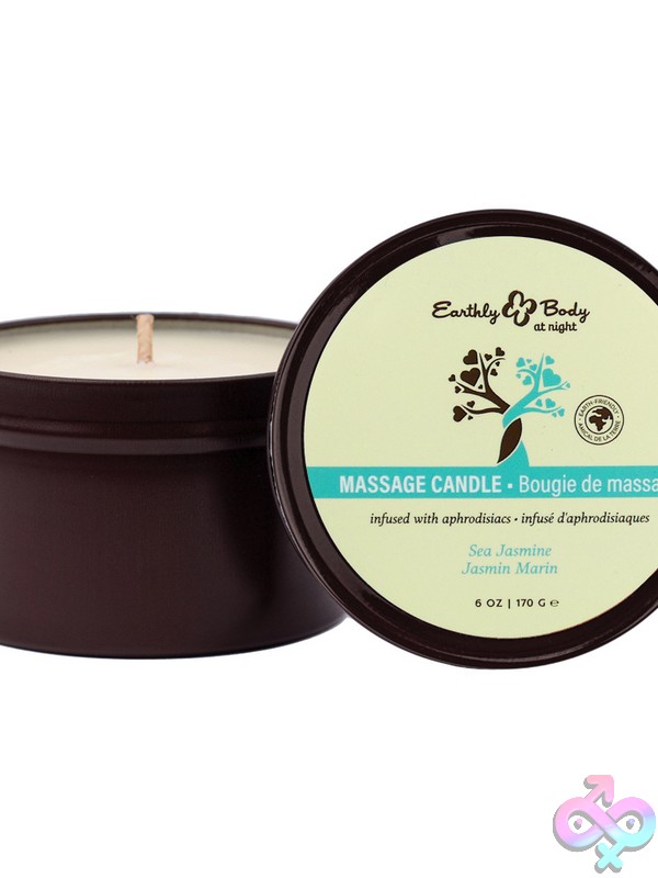Discreet-Toys-Earthly-Body-At-Night-Candle-Aphrodisiac-Collection-Sea-Jasmine-6-Oz-Nu-Eb-Hsbnac031 White 6 Oz Sea Jasmine Aphrodisiac Candle From Earthly Body At Night Collection On A Romantic Nightstand