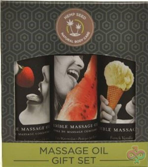Earthly Body Sex Toys - Edible Massage Oil Gift Set Box - Strawberry  Vanilla, and Watermelon 2 Oz Each