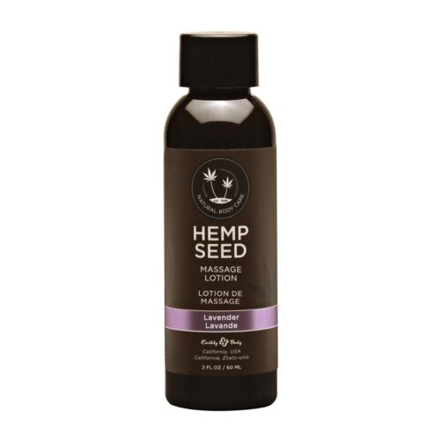 Earthly Body hemp seed massage lotion in lavender, a hemp massage oil