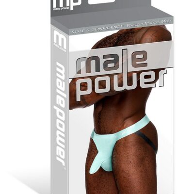 Male Power Easy Breezy Jock Sleeve in blue showing defining sleeved pouch and satin elastic waistband
