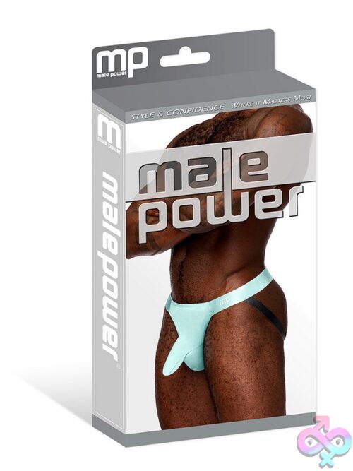 Male Power Easy Breezy Jock Sleeve In Blue Showing Defining Sleeved Pouch And Satin Elastic Waistband