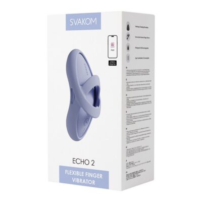 Curved sky blue finger vibrator with textured sleeve by Svakom