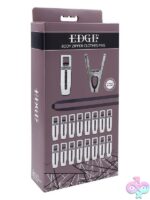Sixteen silver-plated silicone-lined zipper clamps with 96-inch flat cord by Sportsheets