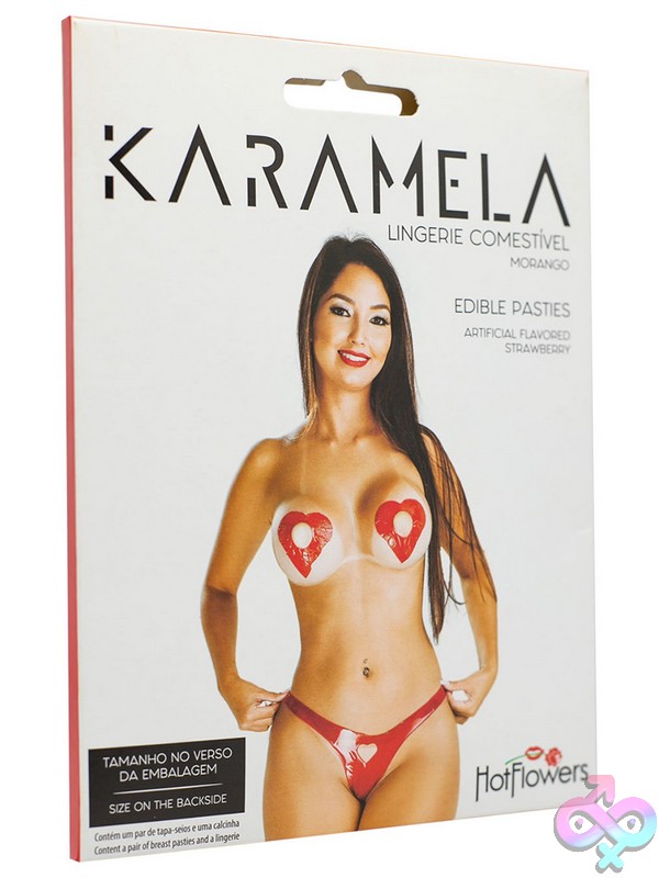 Discreet-Toys-Edible-Lingerie-Karamela-Strawberry-O-S-Nu-Hz633 Red Strawberry-Flavored Edible Pasties In One Size By Hot Flowers