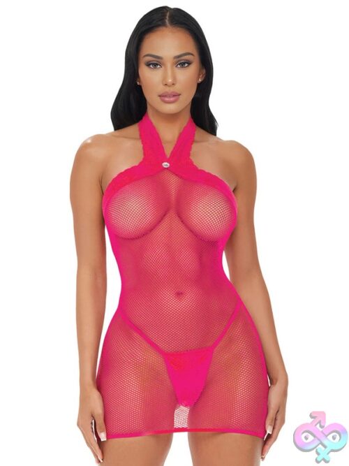 Electric Pink Halter Mesh Mini Dress - Image 2