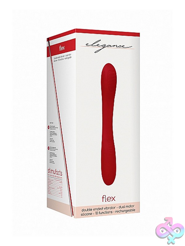 Discreet-Toys-Elegance-Double-Ended-Vibrator-Flex-Red-Nu-St-Ele016Red Elegance Flex Double Ended Bendable Vibrator In Red Medical-Grade Silicone With Gold-Brush Finish By Shots Toys