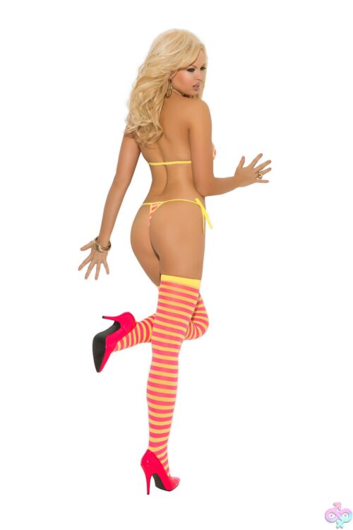 Striped String Bra Set With Thong And Stockings - Multi, Back View