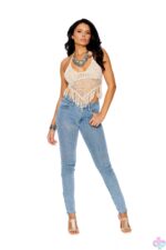 Crochet Halter Top Beige by Elegant Moments — flirty beige crochet lingerie crop top