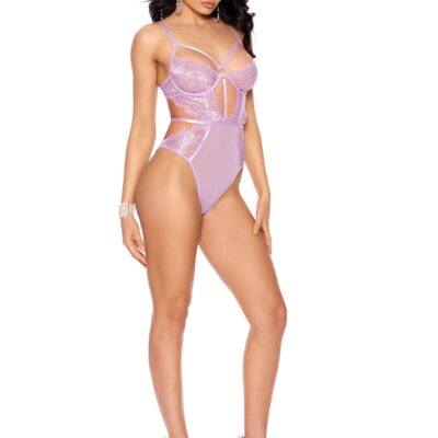 Lace and Mesh Teddy with Underwire Cups by Elegant Moments